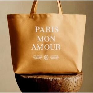 New Sezane Cotton Tote Yellow Paris Mon Amour Bag Market Purse